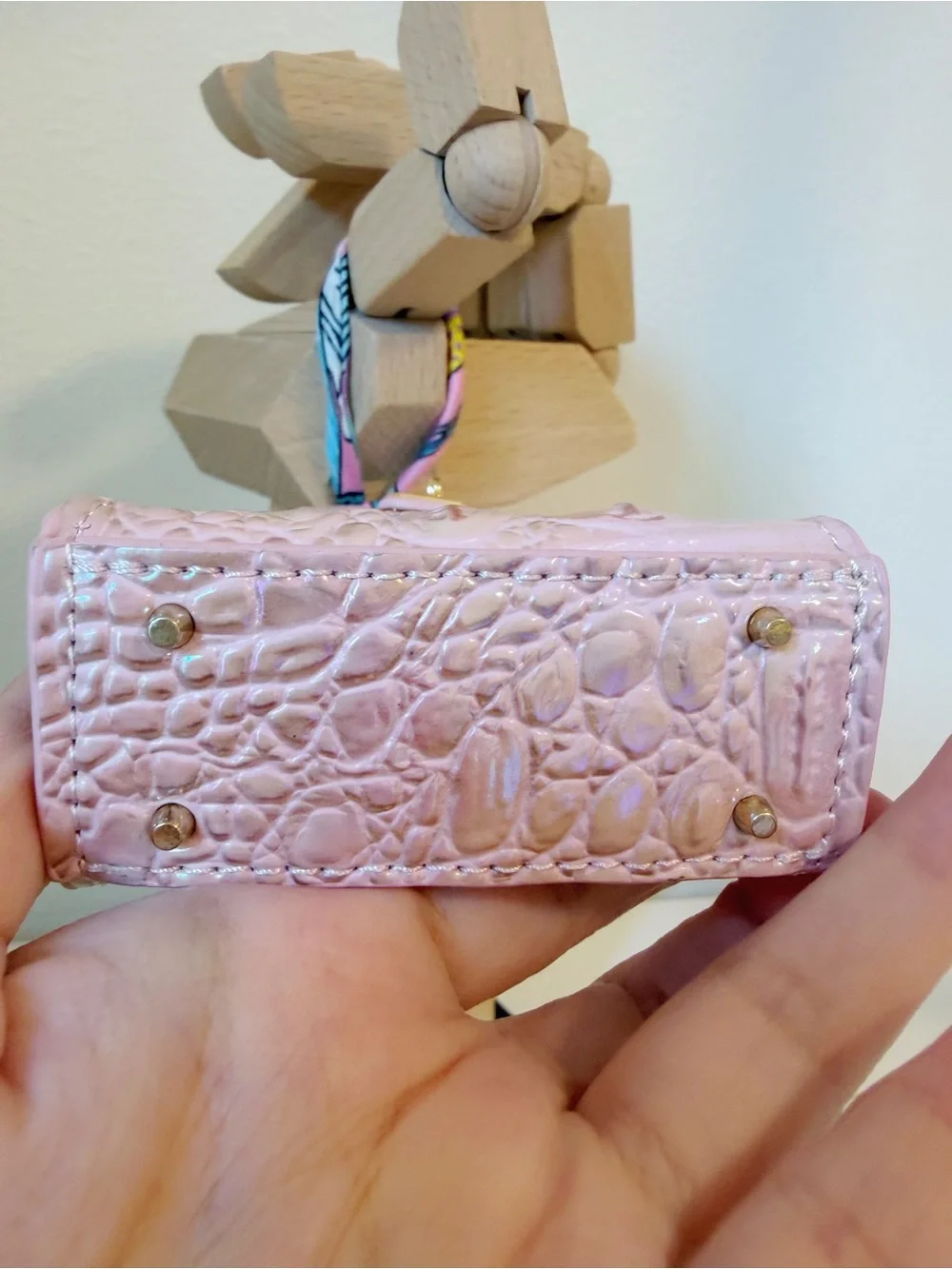 Iridescent Pearl Pink Croc Embossed Mini Bag Charm